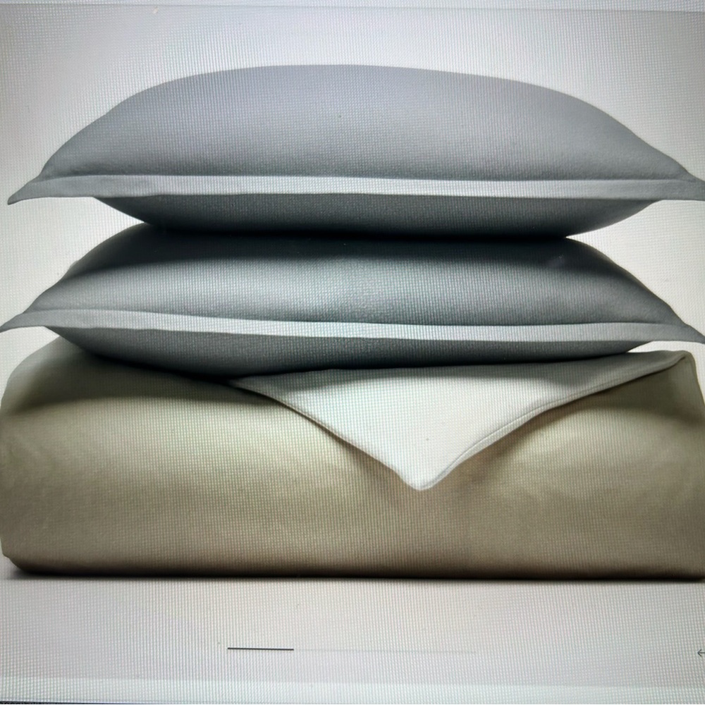 Boll & Branch King Size Ombre Oak/Shore Flannel Duvet and 2 King Size Shams SET - Picture 2 of 16